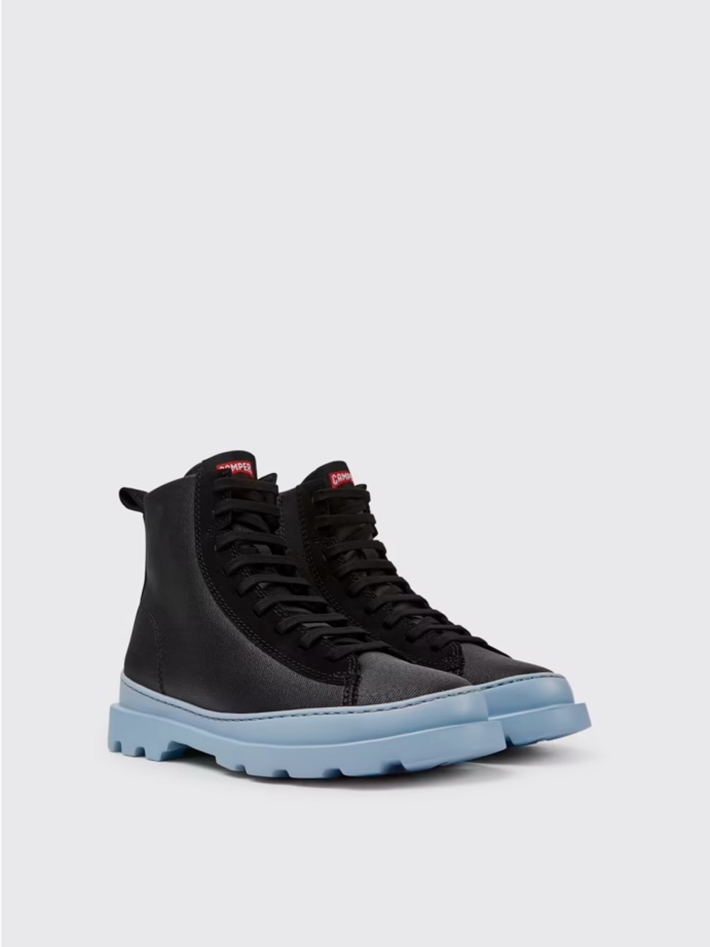 Camper Black Leather Ankle Boots with Light Blue Lug Sole